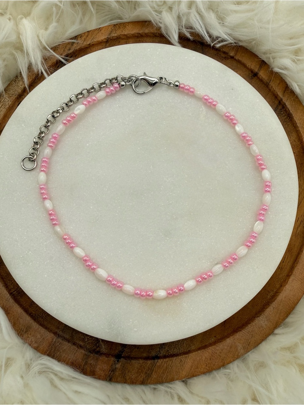Dainty Pink & White Shell Anklet 10" - Artisan Crafted 🌸